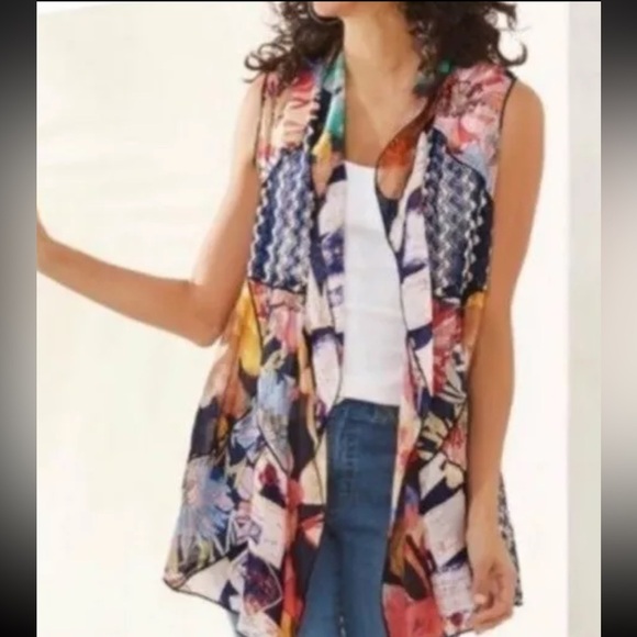 Soft Surrounding Colorful Floral Hawaii Rayon Open Front Sleeveless Cardigan XL - Picture 1 of 15